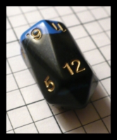Dice : Dice - 12D - Crystal Caste Bullet Jumbo Black and Blue Swirl with Gold Numerals Gen Con 2009